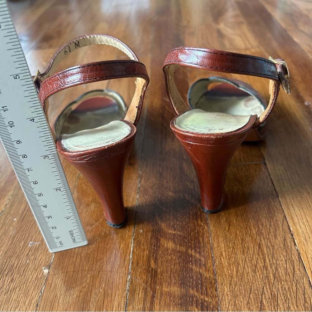 Socialites Vintage 60s 70s Leather Peep Toe Ankle Strap Heels 6.5 Spain - Picture 7 of 7